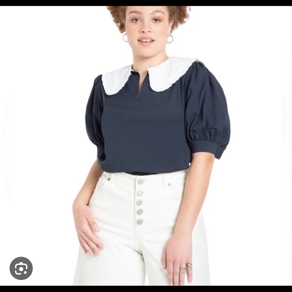 Eloquii contrast collar blouse navy size 16